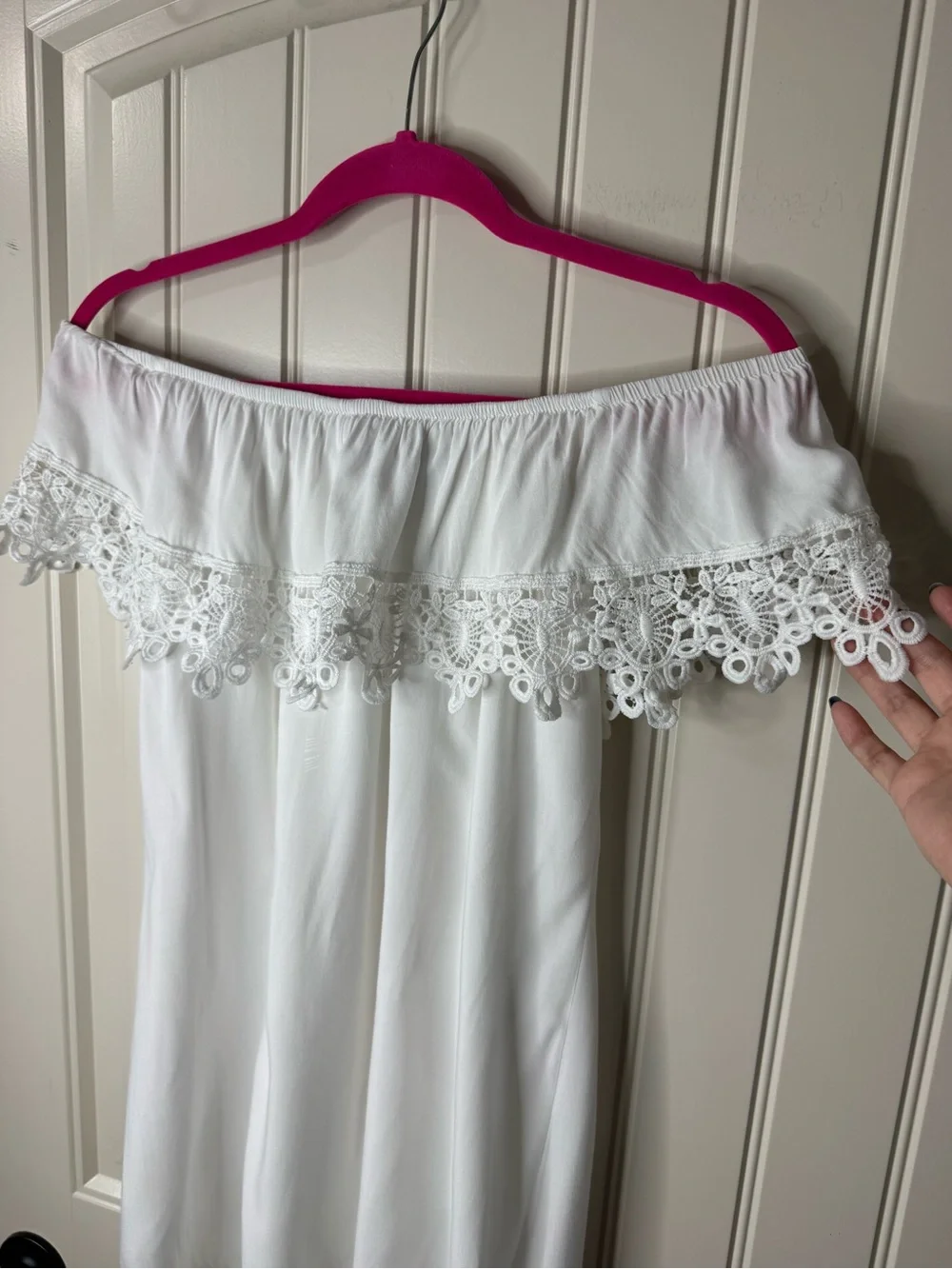 2/for $20🪩 White Off-Shoulder Crochet-Trim Swimsuit Coverup Dress (Size Medium)